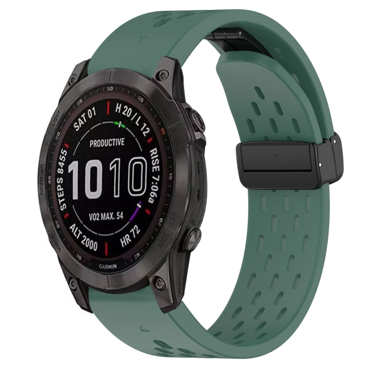 For Garmin Fenix 7S Sapphire Solar 20mm Folding Buckle Hole Silicone Watch Band(Dark Green) - Watch Bands by buy2fix | Online Shopping UK | buy2fix