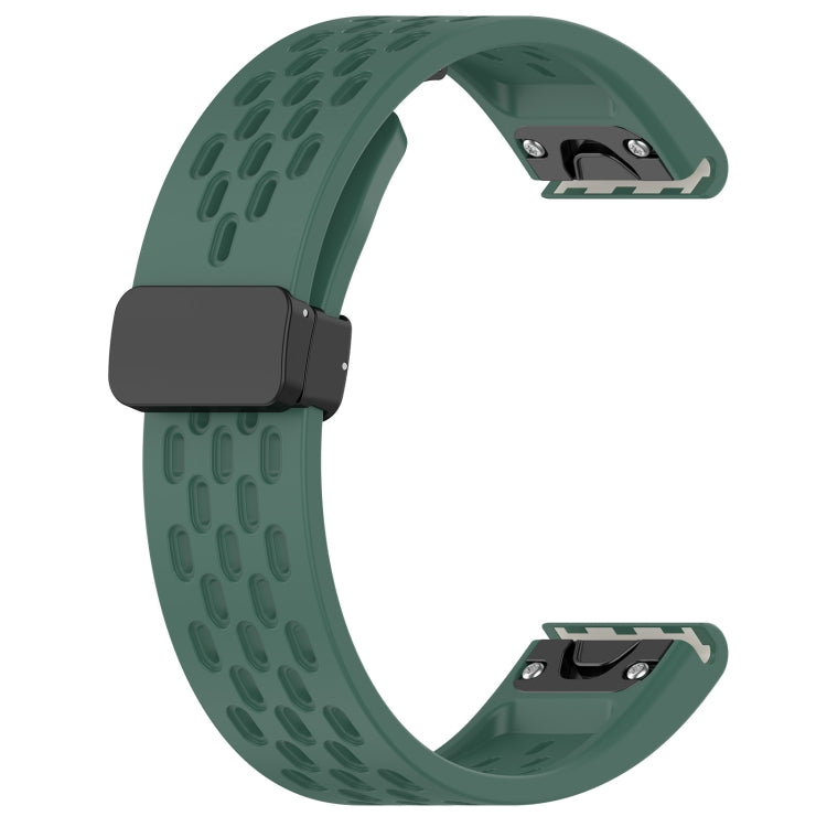 For Garmin Fenix 7S Sapphire Solar 20mm Folding Buckle Hole Silicone Watch Band(Dark Green) - Watch Bands by buy2fix | Online Shopping UK | buy2fix