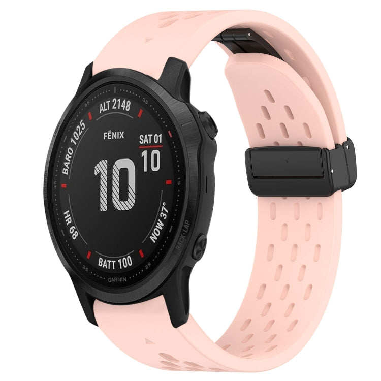 For Garmin Fenix 6S 20mm Folding Buckle Hole Silicone Watch Band(Pink) - Watch Bands by buy2fix | Online Shopping UK | buy2fix