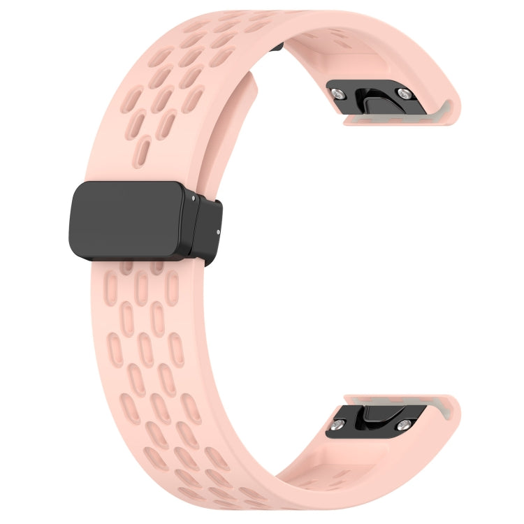 For Garmin Fenix 7X Pro Quick Release Holes Magnetic Buckle Silicone Watch Band(Pink) - Watch Bands by buy2fix | Online Shopping UK | buy2fix