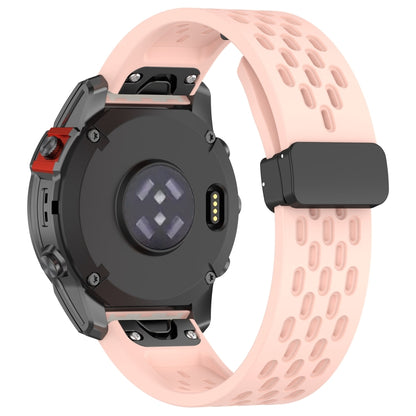 For Garmin Fenix 6X Sapphire GPS Quick Release Holes Magnetic Buckle Silicone Watch Band(Pink) - Watch Bands by buy2fix | Online Shopping UK | buy2fix