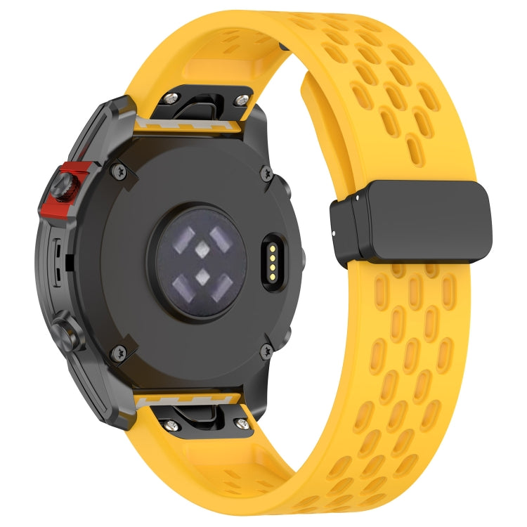 For Garmin Fenix 6X Sapphire GPS Quick Release Holes Magnetic Buckle Silicone Watch Band(Yellow) - Watch Bands by buy2fix | Online Shopping UK | buy2fix