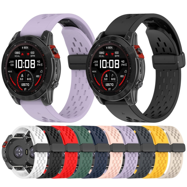 For Garmin Fenix 6X GPS / 6X Pro Quick Release Holes Magnetic Buckle Silicone Watch Band(Purple) - Watch Bands by buy2fix | Online Shopping UK | buy2fix