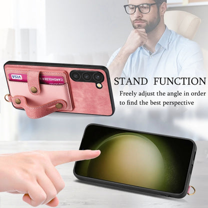 For Samsung Galaxy S23+ 5G Retro Cross Wristband Wallet Leather Back Phone Case(Pink) - Galaxy S23+ 5G Cases by buy2fix | Online Shopping UK | buy2fix