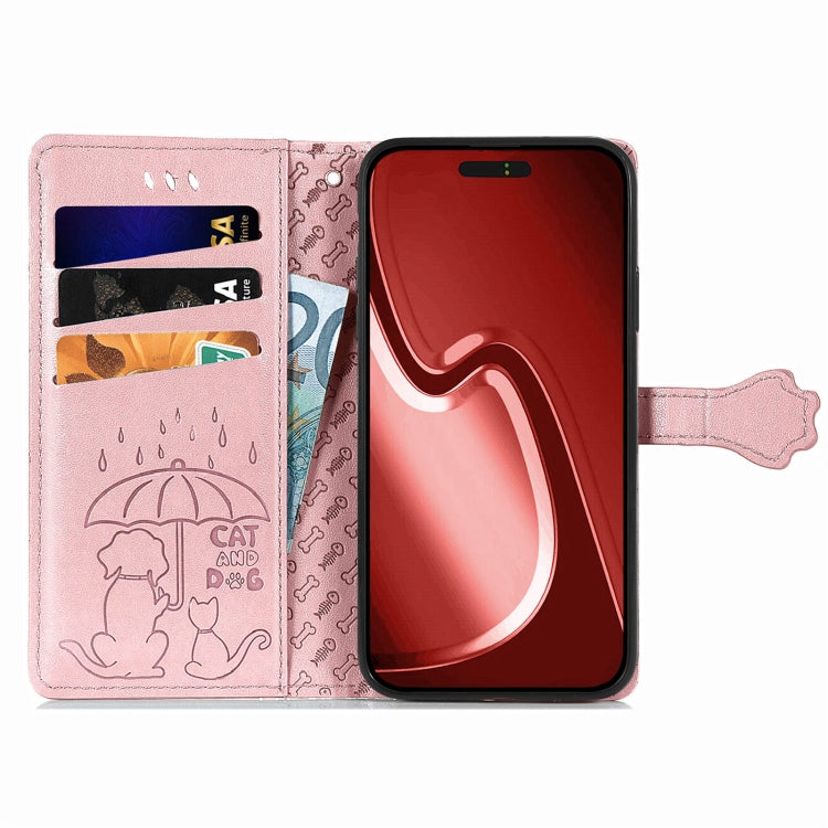 For iPhone 16 Pro Cat and Dog Embossed Leather Phone Case(Rose Gold) - iPhone 16 Pro Cases by buy2fix | Online Shopping UK | buy2fix