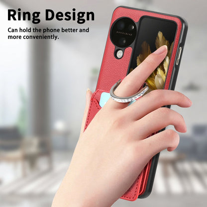 For OPPO Find N3 Flip Litchi PU Ring Holder Wallet Phone Case(Red) - Find N3 Flip Cases by buy2fix | Online Shopping UK | buy2fix