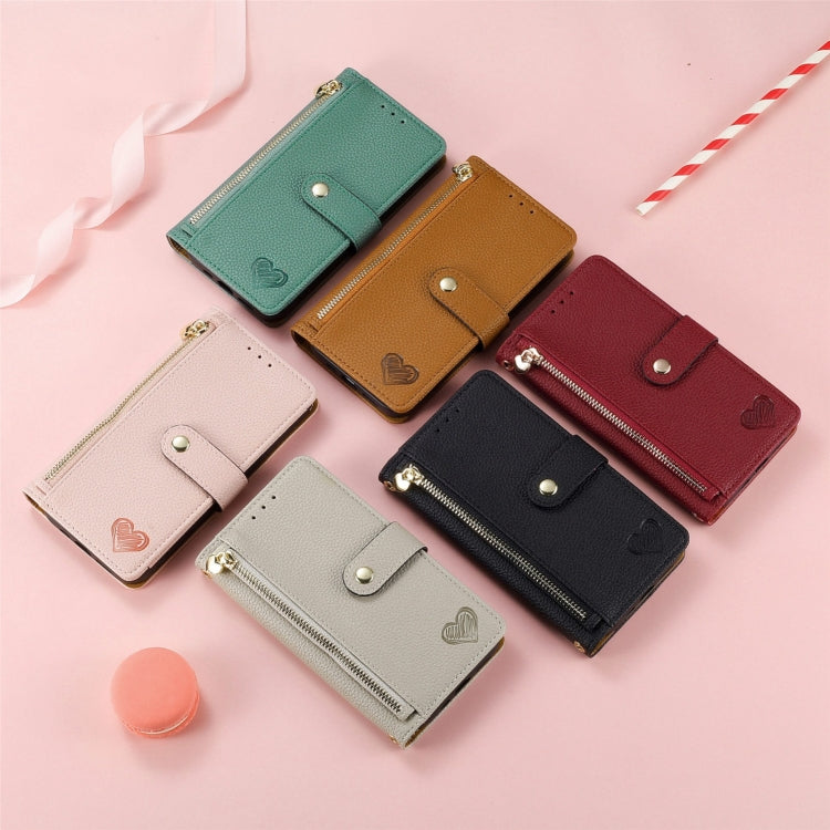 For Xiaomi Redmi 13C 5G Love Zipper Lanyard Leather Phone Case(Black) - 13C Cases by buy2fix | Online Shopping UK | buy2fix