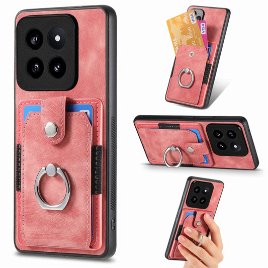 For Xiaomi 14 Retro Skin-feel Ring Card Wallet Phone Case(Pink) - 14 Cases by buy2fix | Online Shopping UK | buy2fix
