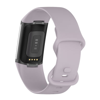 For Fitbit Charge 6 Solid Color Butterfly Buckle Silicone Watch Band, Size:L Size(Light Purple) - Watch Bands by buy2fix | Online Shopping UK | buy2fix