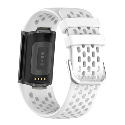 For Fitbit Charge 5 Solid Color Breathable Sports Silicone Watch Band(White) - Watch Bands by buy2fix | Online Shopping UK | buy2fix