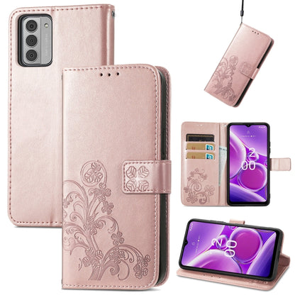 For Nokia G42 Four-leaf Clasp Embossed Buckle Leather Phone Case(Rose Gold) - Nokia Cases by buy2fix | Online Shopping UK | buy2fix