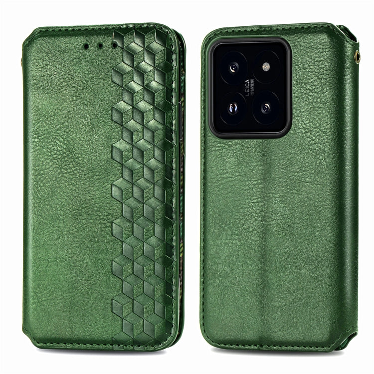 For Xiaomi 14 Pro Cubic Grid Pressed Magnetic Leather Phone Case(Green) - 14 Pro Cases by buy2fix | Online Shopping UK | buy2fix