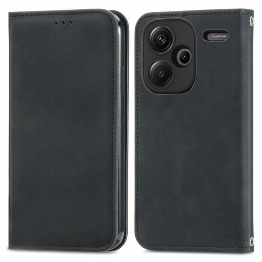 For Xiaomi Redmi Note 13 Pro+ 5G Retro Skin Feel Magnetic Flip Leather Phone Case(Black) - Note 13 Pro+ Cases by buy2fix | Online Shopping UK | buy2fix