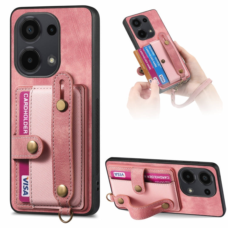 For Xiaomi Redmi Note 13 Pro 4G Retro Cross Wristband Wallet Leather Back Phone Case(Pink) - Note 13 Pro Cases by buy2fix | Online Shopping UK | buy2fix