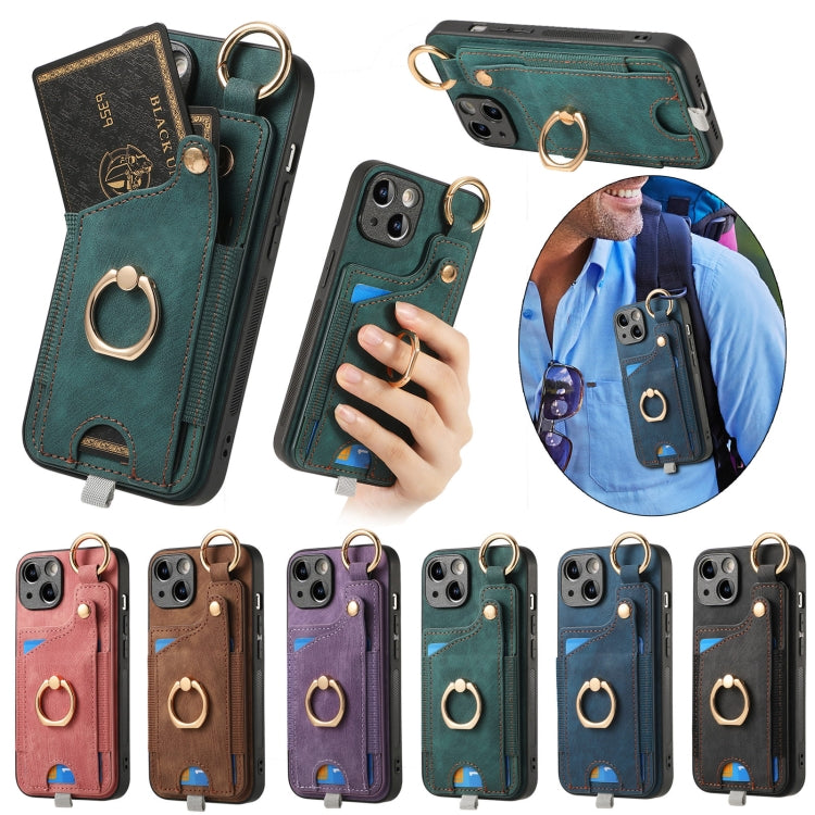 For iPhone 16 Pro Max Retro Skin-feel Ring Card Bag Phone Case with Hang Loop(Brown) - iPhone 16 Pro Max Cases by buy2fix | Online Shopping UK | buy2fix