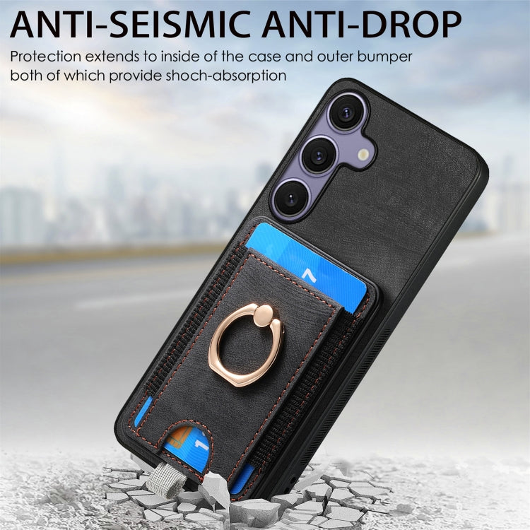 For Samsung Galaxy S25 Ultra 5G Retro Splitable Magnetic Card Bag Leather Phone Case(Black) - Galaxy Phone Cases by buy2fix | Online Shopping UK | buy2fix