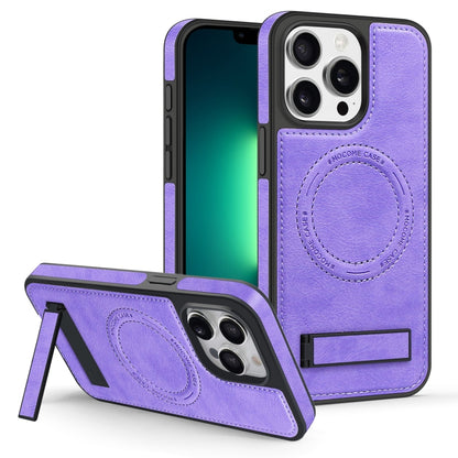 For iPhone 13 Pro Multi-function Holder MagSafe PU Phone Case(Purple) - iPhone 13 Pro Cases by buy2fix | Online Shopping UK | buy2fix