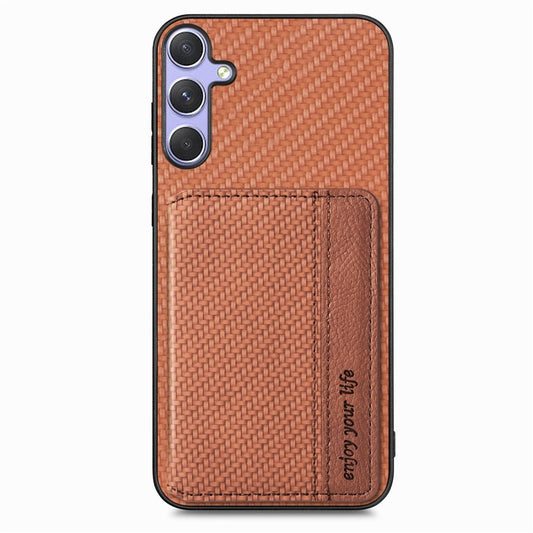 For Samsung Galaxy S25+ 5G Carbon Fiber Magnetic Card Wallet RFID Blocking Phone Case(Brown) - Galaxy S25+ 5G Cases by buy2fix | Online Shopping UK | buy2fix