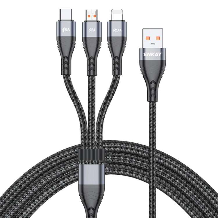 ENKAY 3-in-1 6A USB to Type-C / 8 Pin / Micro USB Multifunction Fast Charging Cable, Cable Length:2m(Grey) - Multifunction Cable by ENKAY | Online Shopping UK | buy2fix