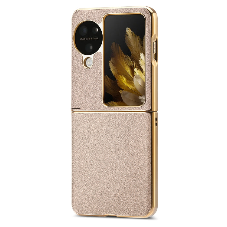 For OPPO Find N3 Flip Litchi Leather Electroplating Shockproof Phone Case(Khaki) - Find N3 Flip Cases by buy2fix | Online Shopping UK | buy2fix