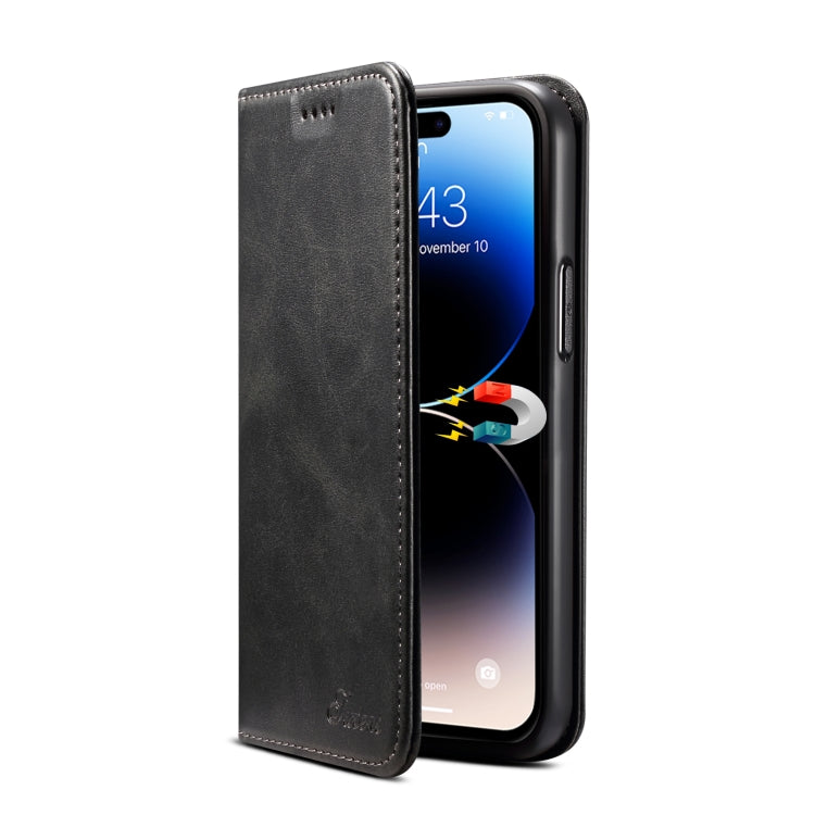 For iPhone 15 Pro Max Suteni Calf Texture Horizontal Flip Leather Phone Case(Black) - iPhone 15 Pro Max Cases by Suteni | Online Shopping UK | buy2fix