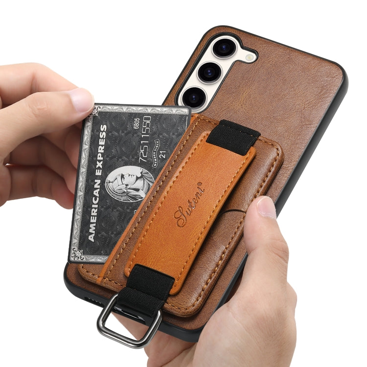 For Samsung Galaxy S24  5G Suteni H13 Card Wallet Wrist Strap Holder PU Phone Case(Brown) - Galaxy S24 5G Cases by Suteni | Online Shopping UK | buy2fix