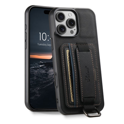 For iPhone 16 Pro Max Suteni H13 Litchi Leather Wrist Strap Wallet Back Phone Case(Black) - iPhone 16 Pro Max Cases by Suteni | Online Shopping UK | buy2fix