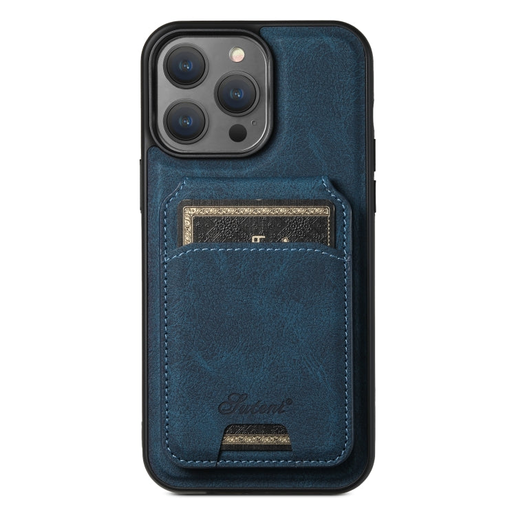 For iPhone 13 Pro Suteni H17 Litchi Texture Leather MagSafe Detachable Wallet Phone Case(Blue) - iPhone 13 Pro Cases by Suteni | Online Shopping UK | buy2fix