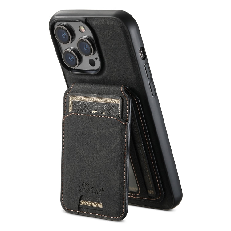 For iPhone 12 Pro Max Suteni H17 Litchi Texture Leather MagSafe Detachable Wallet Phone Case(Black) - iPhone 12 Pro Max Cases by Suteni | Online Shopping UK | buy2fix