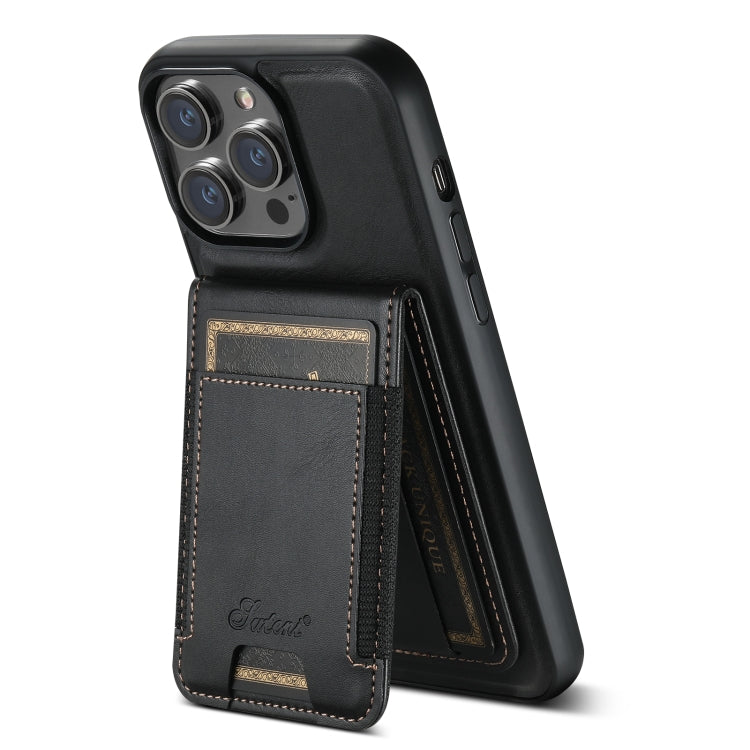For iPhone 14 Pro Suteni H17 Oil Eax Leather MagSafe Detachable Wallet Phone Case(Black) - iPhone 14 Pro Cases by Suteni | Online Shopping UK | buy2fix
