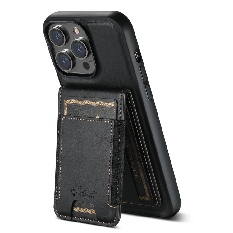 For iPhone 12 Pro Max Suteni H17 Oil Eax Leather MagSafe Detachable Wallet Phone Case(Black) - iPhone 12 Pro Max Cases by Suteni | Online Shopping UK | buy2fix