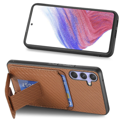 For Samsung Galaxy S25 Ultra 5G Carbon Fiber Card Bag Fold Stand Phone Case(Brown) - Galaxy S25 Ultra 5G Cases by buy2fix | Online Shopping UK | buy2fix