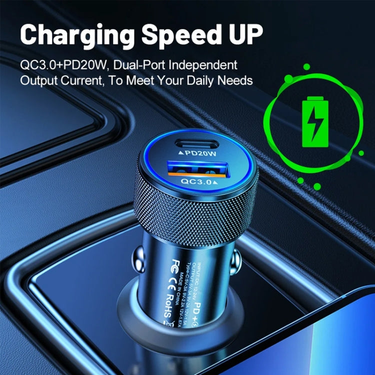 P19 Metal PD20W USB-C + QC18W USB Car Charger with USB-C to USB-C Date Cable for iPhone 15 series(Silver Gray) - Car Charger by buy2fix | Online Shopping UK | buy2fix