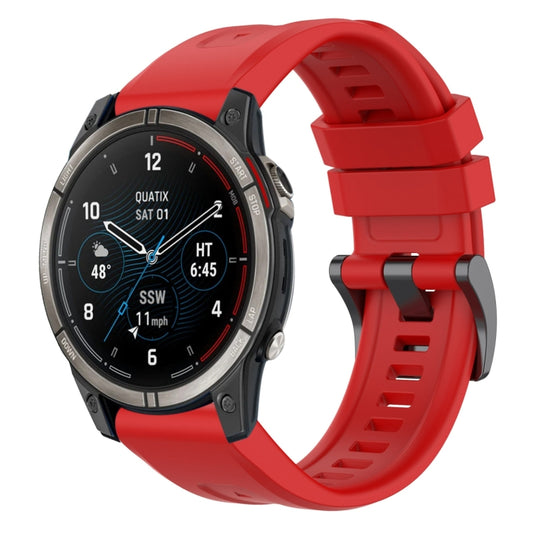 For Garmin Quatix 7 Pro Solid Color Black Buckle Silicone Quick Release Watch Band(Red) - Watch Bands by buy2fix | Online Shopping UK | buy2fix