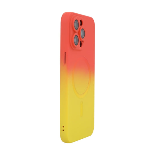 For iPhone 14 Pro ENKAY Hat-Prince MagSafe Rainbow Gradient Silicone Phone Case with Lens Film(Orange Yellow) - iPhone 14 Pro Cases by ENKAY | Online Shopping UK | buy2fix