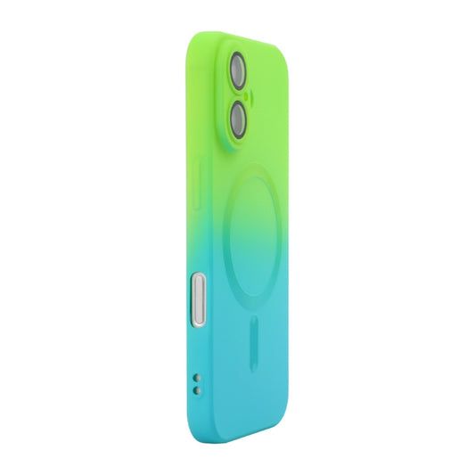 For iPhone 16 ENKAY Hat-Prince MagSafe Rainbow Gradient Silicone Phone Case with Lens Film(Green Blue) - iPhone 16 Cases by ENKAY | Online Shopping UK | buy2fix