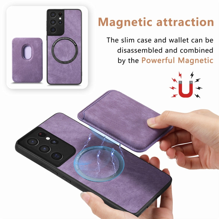 For Samsung Galaxy S21 Ultra 5G Retro Leather Card Bag Magnetic Phone Case(Purple) - Galaxy S21 Ultra 5G Cases by buy2fix | Online Shopping UK | buy2fix