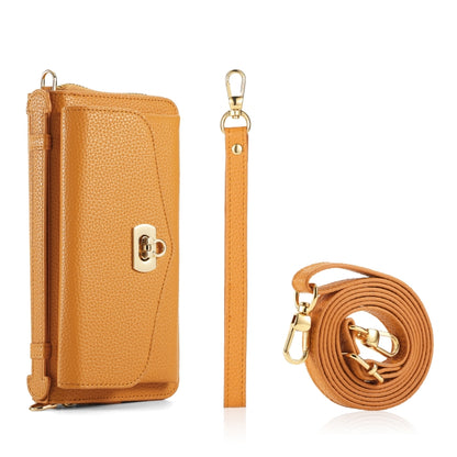 For iPhone 15 Plus MagSafe Crossbody Multi-functional Zipper Wallet Litchi Leather Phone Case(Orange) - iPhone 15 Plus Cases by buy2fix | Online Shopping UK | buy2fix