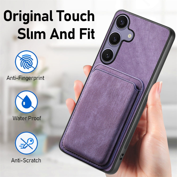 For Samsung Galaxy S25 5G Retro Leather Card Bag Magnetic Phone Case(Purple) - Galaxy S25 5G Cases by buy2fix | Online Shopping UK | buy2fix