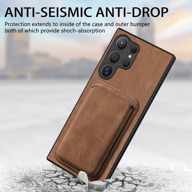 For Samsung Galaxy S25 Ultra 5G Retro Leather Card Bag Magnetic Phone Case(Brown) - Galaxy S25 Ultra 5G Cases by buy2fix | Online Shopping UK | buy2fix