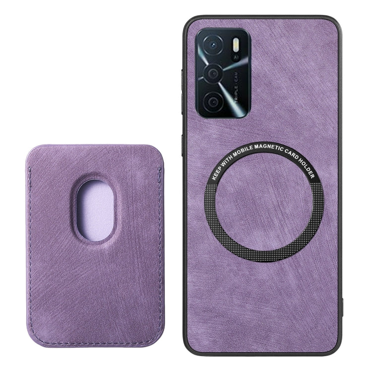 For OPPO Reno8 T 5G Retro Leather Card Bag Magnetic Phone Case(Purple) - OPPO Cases by buy2fix | Online Shopping UK | buy2fix