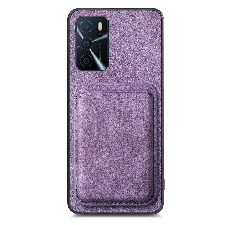 For OPPO Reno7 4G Retro Leather Card Bag Magnetic Phone Case(Purple) - OPPO Cases by buy2fix | Online Shopping UK | buy2fix