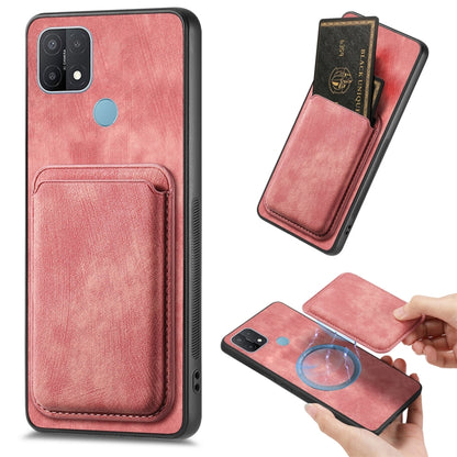 For OPPO A15 Retro Leather Card Bag Magnetic Phone Case(Pink) - OPPO Cases by buy2fix | Online Shopping UK | buy2fix