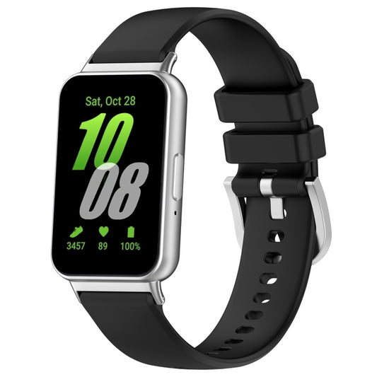 For Samsung Galaxy Fit 3 SM-R390 Metal Connector Liquid Glossy Silicone Watch Band(Black) - Watch Bands by buy2fix | Online Shopping UK | buy2fix