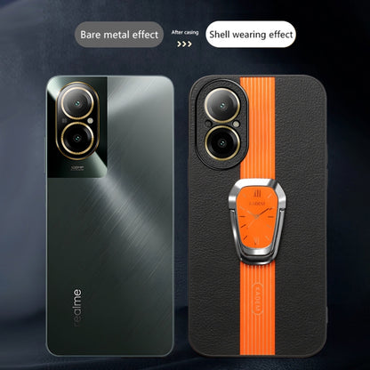 For Realme C67 4G Magnetic Litchi Leather Back Phone Case with Holder(Orange) - C67 Cases by buy2fix | Online Shopping UK | buy2fix