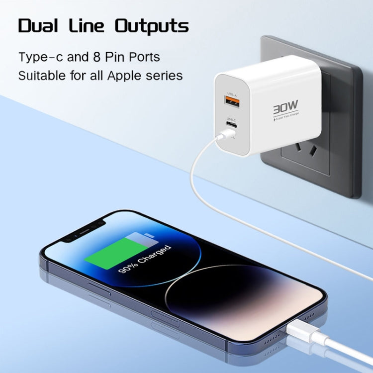 PD30W USB-C / Type-C + 8 Pin + USB-A Reverse Charger Suitable for iPhone Series(EU Plug) - USB Charger by buy2fix | Online Shopping UK | buy2fix