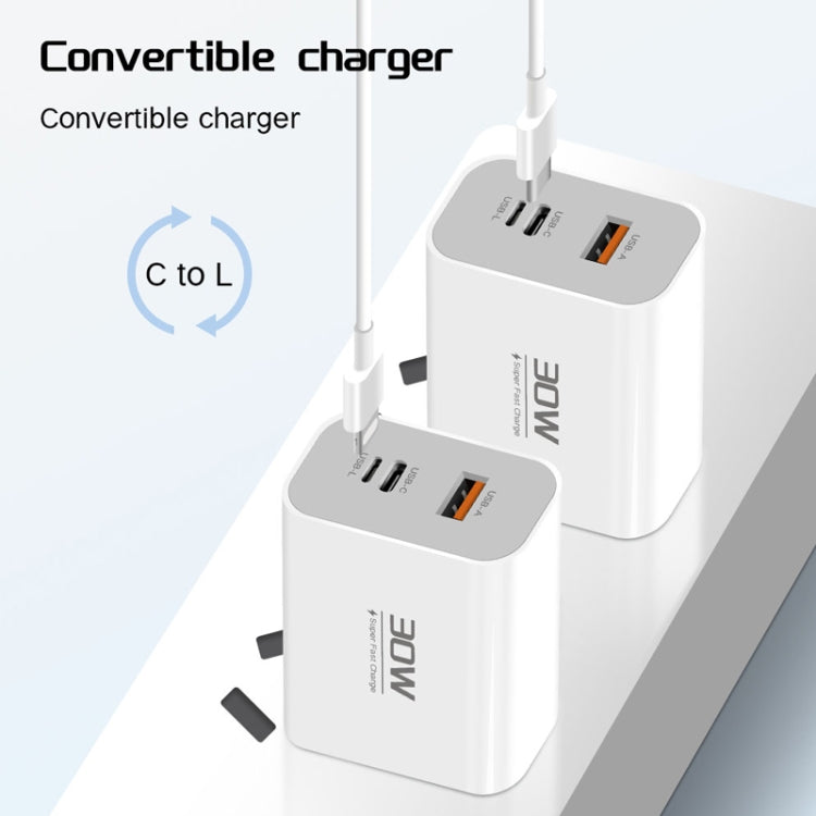 PD30W USB-C / Type-C + 8 Pin + USB-A Reverse Charger Suitable for iPhone Series(UK Plug) - USB Charger by buy2fix | Online Shopping UK | buy2fix