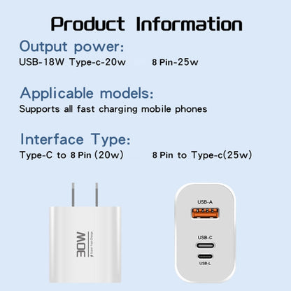 PD30W USB-C / Type-C + 8 Pin + USB-A Reverse Charger Suitable for iPhone Series(EU Plug) - USB Charger by buy2fix | Online Shopping UK | buy2fix