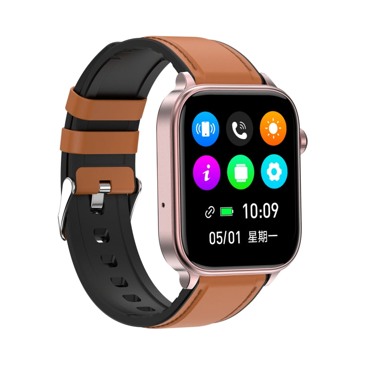 ET570 1.96 inch Color Screen Smart Watch Leather Strap, Support Bluetooth Call / ECG(Brown) - Smart Watches by buy2fix | Online Shopping UK | buy2fix