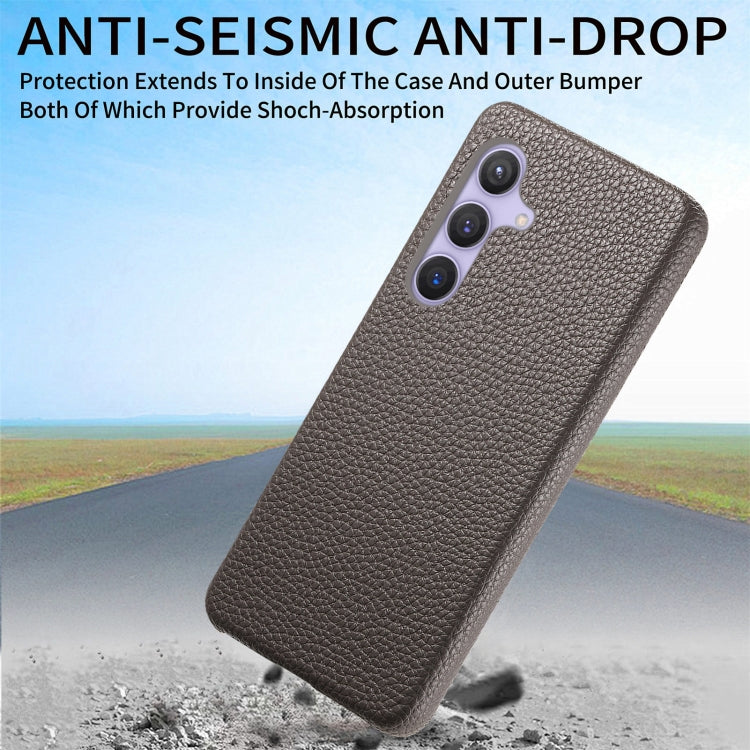 For Samsung Galaxy S24 5G Litchi Oil Edge Leather Back Phone Case(Grey) - Galaxy S24 5G Cases by buy2fix | Online Shopping UK | buy2fix
